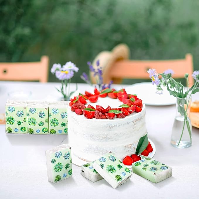 100 Pack Facial Tissue Mini Paper Pocket Tissues Small Size Travel Tissue Packs for Wedding Party Favors Graduation Celebration, 3 Ply, 2.8 x 2.2 In(Succulent)