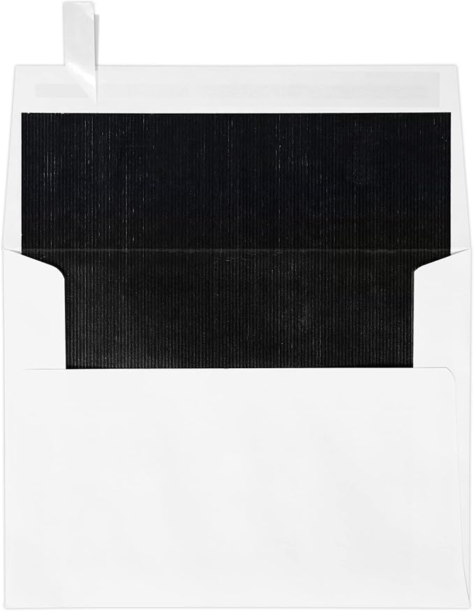 LUXPaper A2 Foil Lined Invitation Envelopes | Peel & Press | 4 3/8" x 5 3/4" | White w/Black LUX Lining | 70lb. Text | 50 Qty