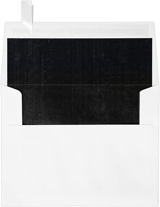 LUXPaper A2 Foil Lined Invitation Envelopes | Peel & Press | 4 3/8" x 5 3/4" | White w/Black LUX Lining | 70lb. Text | 50 Qty