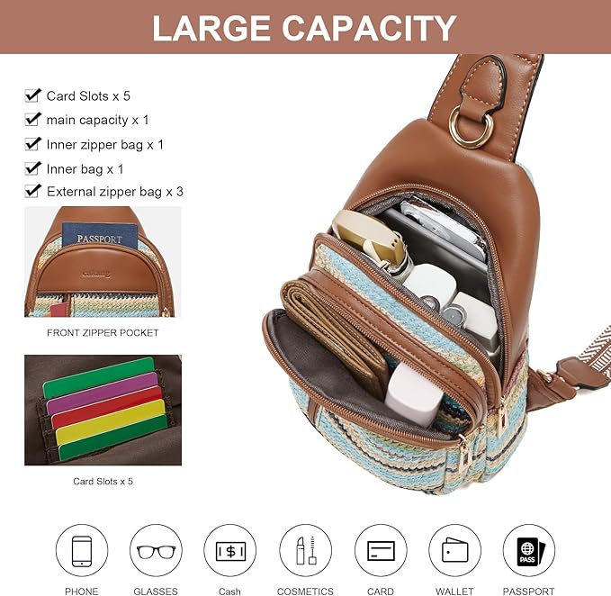 Womens Sling Bag Crossbody Bags for Women Vegan Leather Sling Backpack Daypack Fanny Pack Crossbody Purse Travel