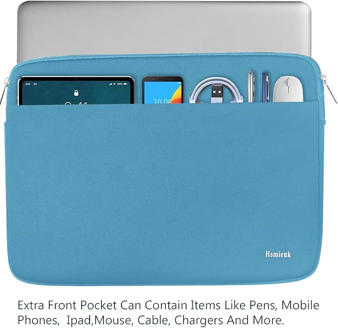 14 inch Laptop Sleeve, Shockproof Protective Notebook Cover Bag with Accessory Pocket, Durable Carrying Laptop Case Compatible for MacBook HP Lenovo Dell Asus Acer, Sky Blue