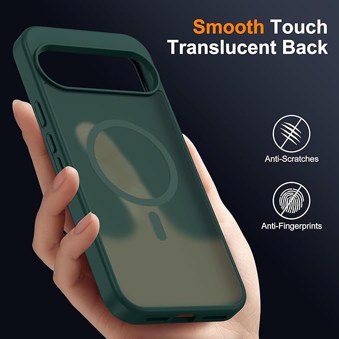 Compatible with Google Pixel 9 Case & Google Pixel 9 Pro Case with Magnetic [Compatible with Mag-Safe] Slim Translucent Matte Phone Cases with Anti-Fingerprint Tech, Green