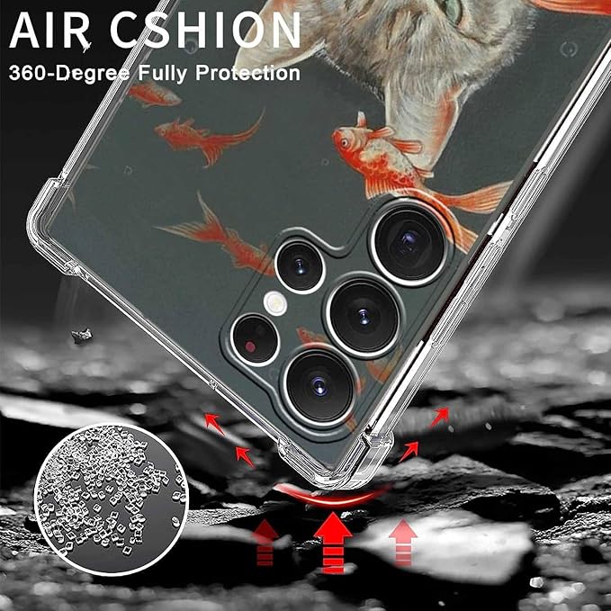 Case for Samsung Galaxy S23 Ultra with Cool Cat Design,Cute Goldfish Pattern for Children,Clear Soft TPU Bumper Phone Cover,6.8"(Cat,S23U)