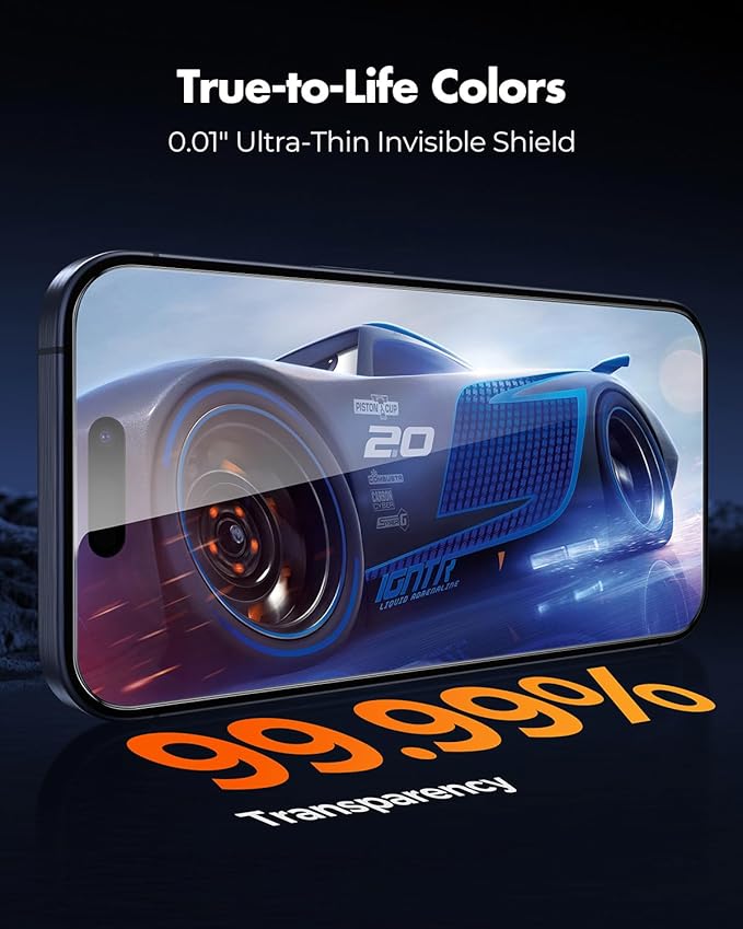 UNBREAKcable Screen Protector for iPhone 15 Pro Max, Pull-To-Protect Easy Installation, Auto Dust-Elimination, 9H+ Military-Grade Tempered Glass, Bubble-Free, Case Friendly, HD Clear, 6.7 Inch, 2 Pack