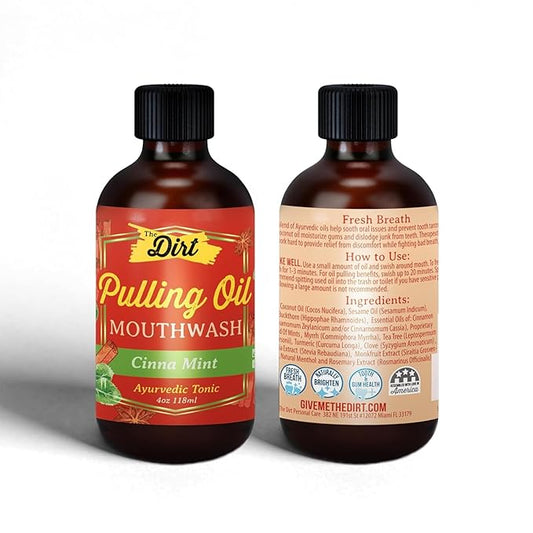 THE DIRT Oil Pulling Mouthwash - Gluten Free - Removes Plaque, Tartar, Bad Breath & Whitens Teeth (Cinna Mint, 4 Ounce)