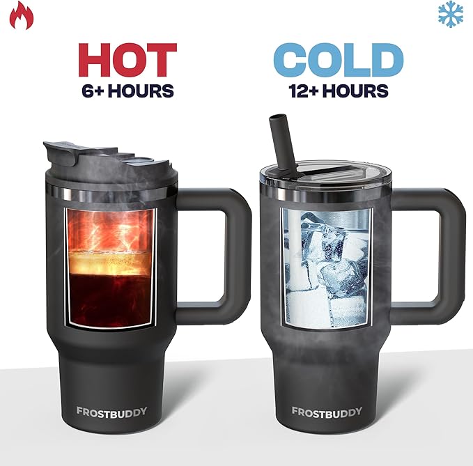 Frost Buddy Thicc Buddy - 16 oz Stainless Steel Vacuum Insulated Tumbler with Lid and Straw for Water - Travel Mug Cupholder Friendly - Gifts for Women Men Him Her (Texas Tea)