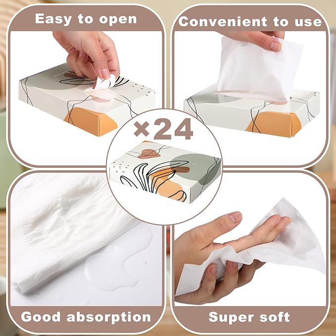 Yinder 24 Packs 960 Sheets Tissue Cube Car Facial Boxes Disposable Facial Travel Tissues Holder Soft Watercolor Boxes 2 Ply 40 Sheets for Wedding Household Car Kitchen Bathroom(Elegant)