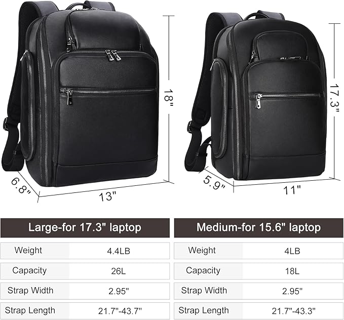 TIDING Men's Leather Laptop Backpack Fits 15.6 Inch Computer, TSA Approved & Water Resistant Work Daypack Business Travel Rucksack, Black