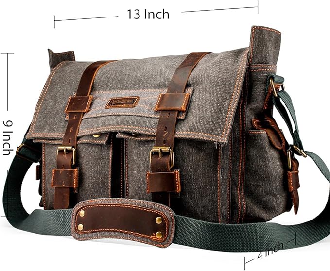 Messenger Bag for Laptop Vintage Canvas Leather Crossbody Satchel Shoulder Computer Bag Travel Office Messenger Bag