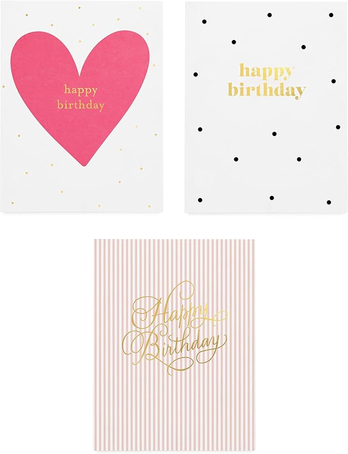 Sugar Paper Birthday Card Box, Greeting Assortment, Set of 12 Birthday Cards and Envelopes, Blank Inside, 6.25" x 2" x 5" Storage Box, 4.25" x 5.5"