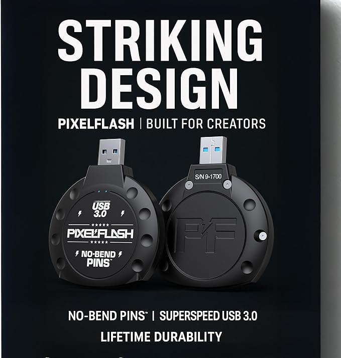 PixelFlash CF Card Reader (Black) - Compact Flash Memory Card Adapter with USB 3.0, 5GB/s File Transfer, No-Bend Pins, Supports UDMA-7, Anti-Slip & Anti-Scratch, Compatible with Most Brands & OS