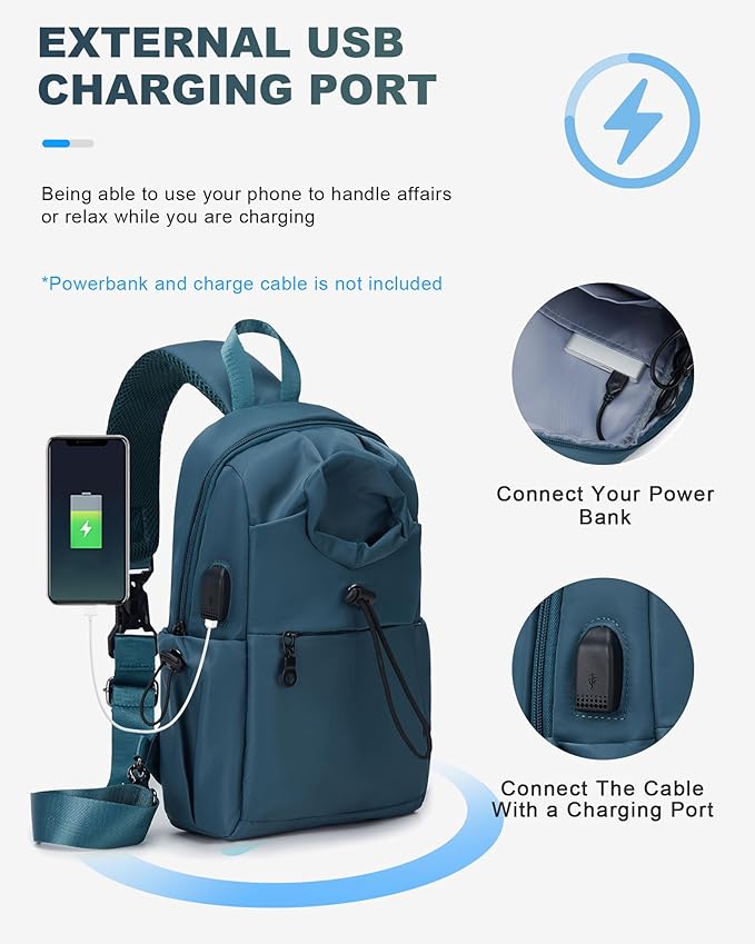 Sling Backpack bag for Men Peacock Blue, Tactical Backpack Shoulder Daypack Mini Anti-Theft Cross Body Motorcycle Chest Bags, Small One Strap Backpack for Casual Travel Hiking Outdoor Sports