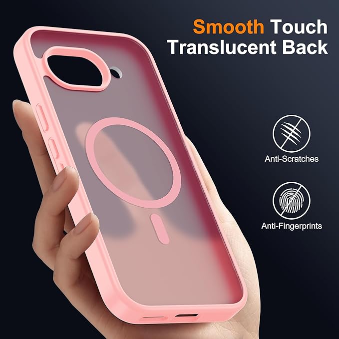 Compatible with Google Pixel 9A Case with Magnetic [Compatible with Mag-Safe][Military Grade Drop Protection] Slim Translucent Matte Phone Case with Anti-Fingerprint Tech, Pink