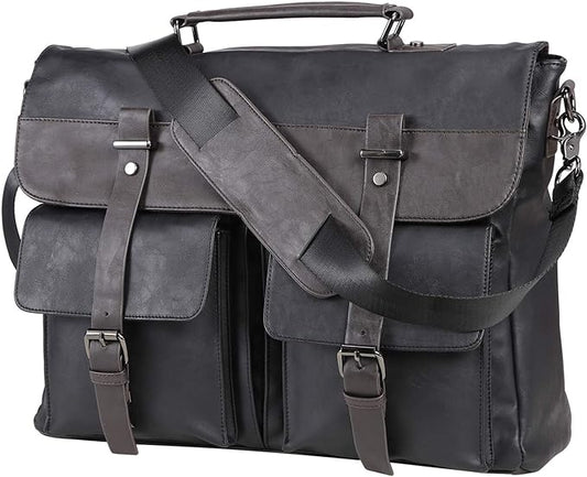 Leather Messenger Bag for Men, 15.6 Inch Vintage Laptop Bag Briefcase Satchel