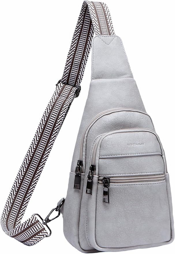 Sling Bag for Women Vegan Leather Fanny Pack Small Crossbody Purse Anti Theft Chest Bag for Travel Gray