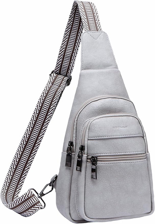 Sling Bag for Women Vegan Leather Fanny Pack Small Crossbody Purse Anti Theft Chest Bag for Travel Gray