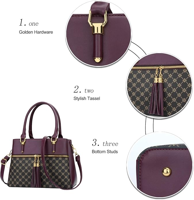 KKXIU Women Satchel Bags Handle Shoulder Handbags and Purses Pockets Zipper Leather Crossbody Bags