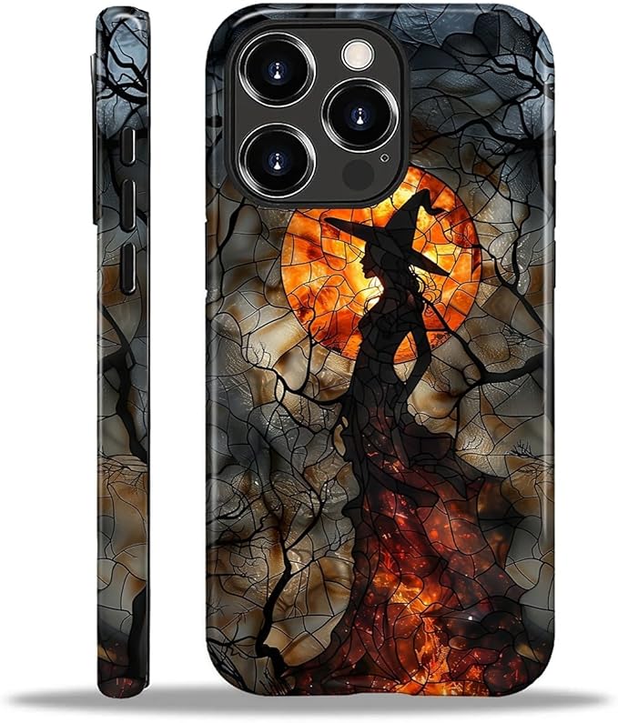 Case for iPhone 16 Pro Max Case,Halloween Witch Moon Stained Glass Design Hybrid Dual Protection Silicone + Hard PC Shockproof Full Body Cover,Slim Anti-Scratch Protective for Men Women