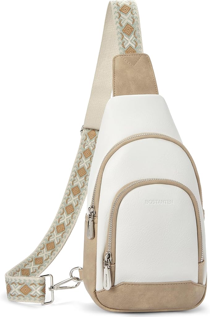 BOSTANTEN Sling Bag for Women Leather Crossbody Bag Vintage Cross Body Purse for Travel with Guitar Strap, Bohemian Style