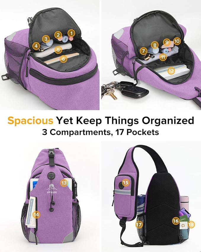 Sling Bag for Women, Crossbody Bag for Men, Cross Body Hiking Backpack, Travel Daypack, Chest Pack with Chest Phone Holder