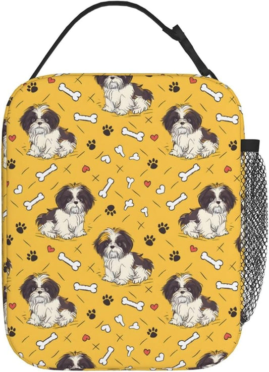 Cute Dog Lunch Box for Women Girls Kids, Insulated Cooler Puppy Lunch Bag for School, Picnic, Office, Work, Travel, Portable Reusable Thermal Tote Polyester Lunch Bags (Shih Tzu)