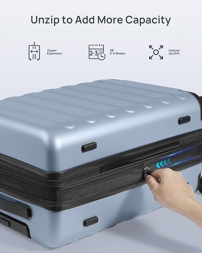 NINETYGO Large Checked Luggage 28 Inch, Checking In Luggage with Smooth Spinner Wheels, Expandable, Hard Shell PC Suitcase, Lightweight Travel Luggage, TSA Approved (Shadow, Rhine Max)