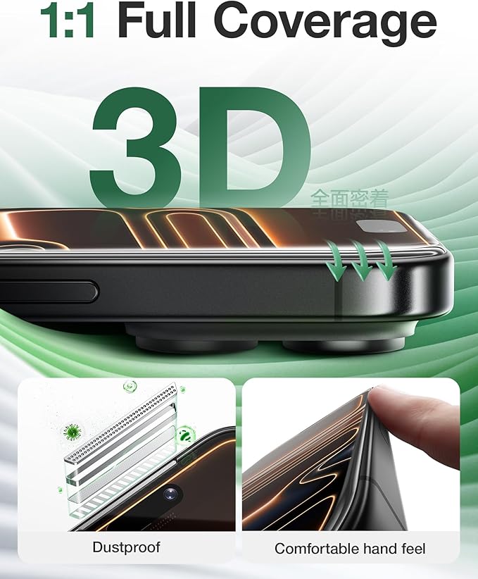 NIMASO for iPhone 17 Pro Max Screen Protector Full Coverage 6.9-Inch, No Bubbles No Dust, 3D Curved Edges 9H Hardness Tempered Glass, Military Grade Shatterproof, with Roller,1 Pack