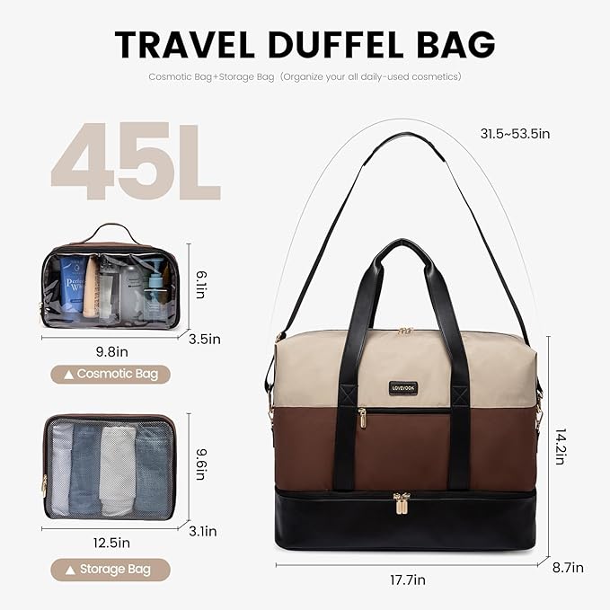 LOVEVOOK Weekender Bag, Large Travel Duffel Bag for Women with 2 Packing Cubes, Carry on Overnight Bag with Shoe Compartment, Mom Hospital Bags for Labor and Delivery