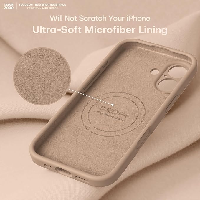 LOVE 3000 Designed for iPhone 17 Case, Premium Silicone [Compatible with Magsafe][Soft Anti-Scratch Microfiber Lining] Shockproof Protective Phone Case for Men Women 6.3", Light Brown