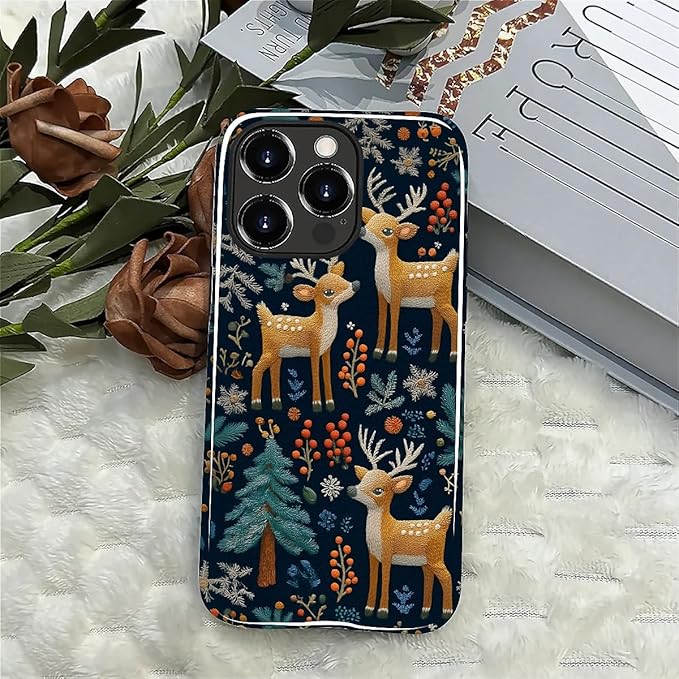Case for iPhone 14 Pro Max Case,Cute Christmas Reindeer Design - Hybrid Dual Protection Silicone + Hard PC Shockproof Full Body Cover Slim Anti-Scratch Protective Case for Men Women