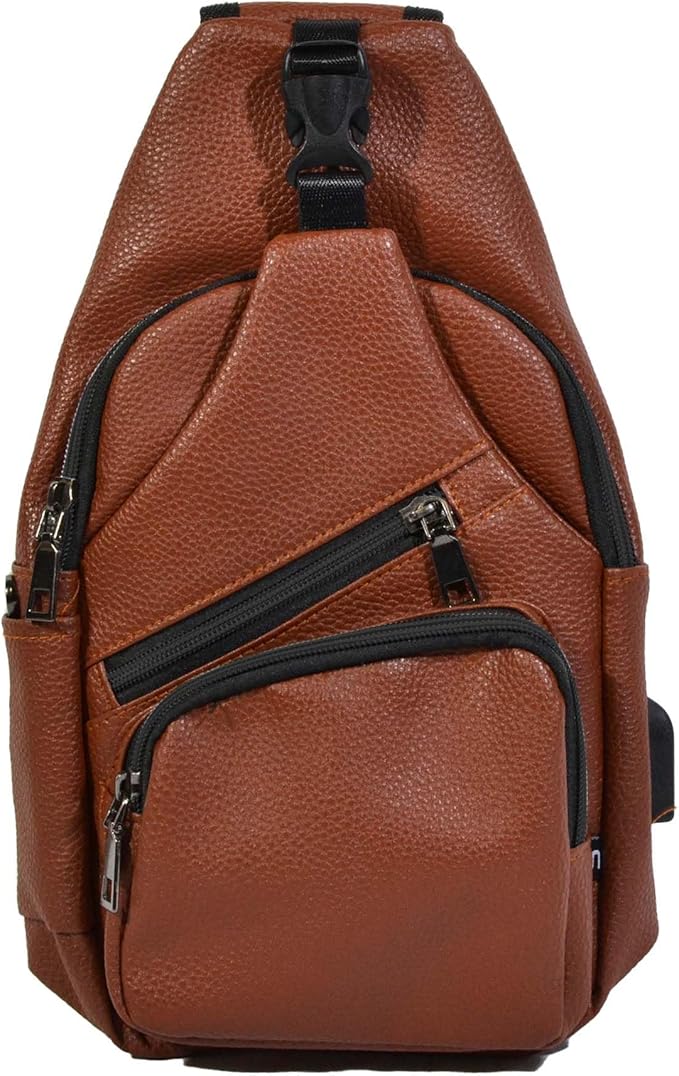 Milan Anti-Theft Daypack Crossbody Sling Backpack, Vegan Leather, USB Charging Connector Port, Lightweight Day Pack for Travel, Hiking, Everyday, Large, Copper