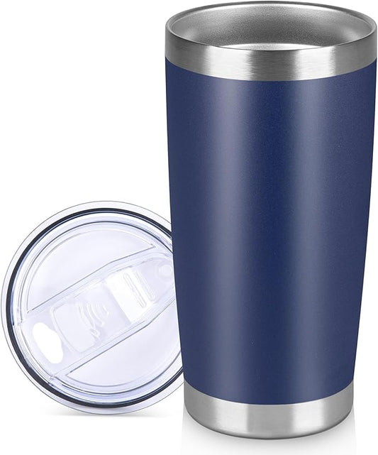 20 oz Tumbler Stainless Steel Tumblers Bulk with Lid Double Wall Insulated Coffee Tumbler Cups for Hot & Cold Drinks Powder Coated Travel Coffee Tumbler Mug Metal (Navy Blue, 1 pack)