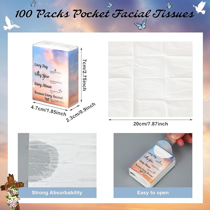Ctosree 50 Pack Bible Verse Pocket Tissues Christian Travel Packs Bulk 500 Sheet Religious Scripture Small Individual Tissues Pocket Packs 3 Ply Mini Travel Size Religious Party Favors