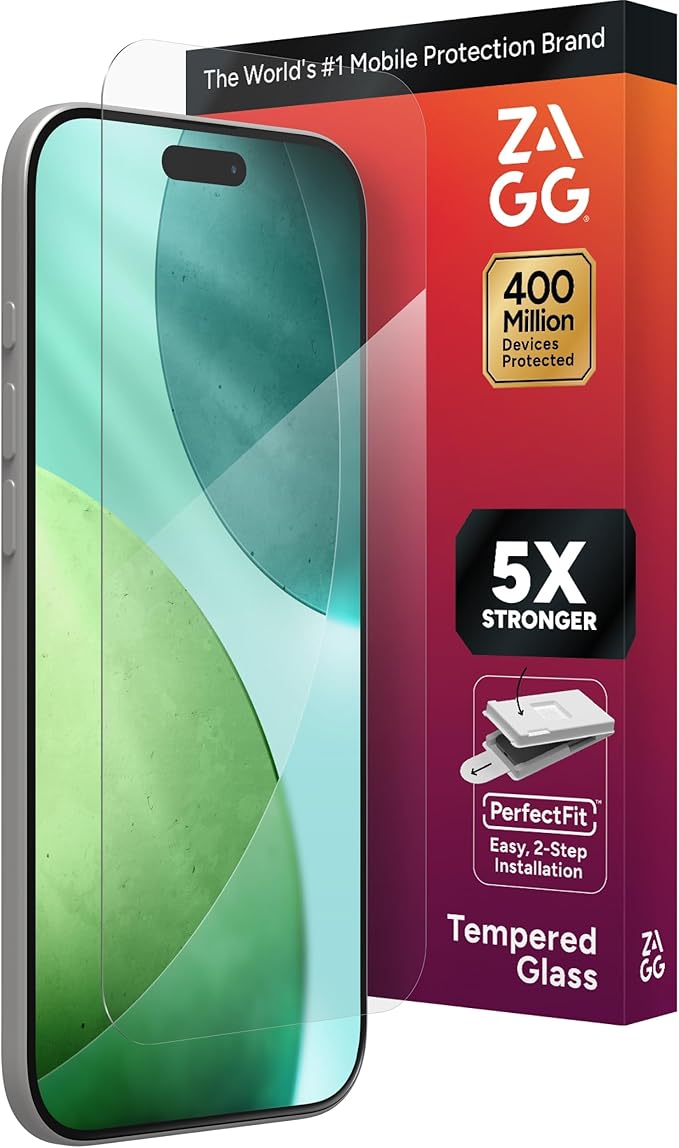 ZAGG Glass Elite Screen Protector for iPhone Air - 5X Stronger Tempered Glass, ClearPrint Technology for Smudge Free Clarity, Smooth Feel, Full Coverage, InvisibleShield, Easy Two-Step Installation