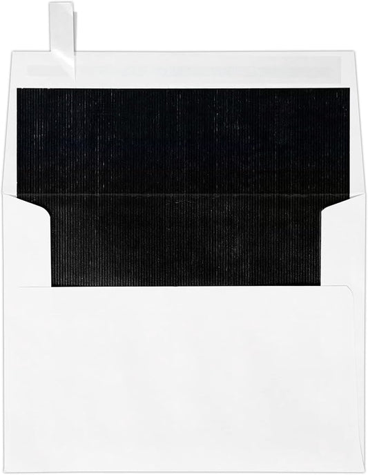 LUXPaper A2 Foil Lined Invitation Envelopes | Peel & Press | 4 3/8" x 5 3/4" | White w/Black LUX Lining | 70lb. Text | 50 Qty