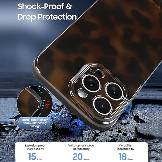 Phone Case for iPhone 14 Pro Max Cute Stylish Leopard Aesthetic Tortoise Amber Design Slim Shockproof Translucent Matte Brown Clear Case for iPhone 14 Pro Max, Deep Tortoise Print