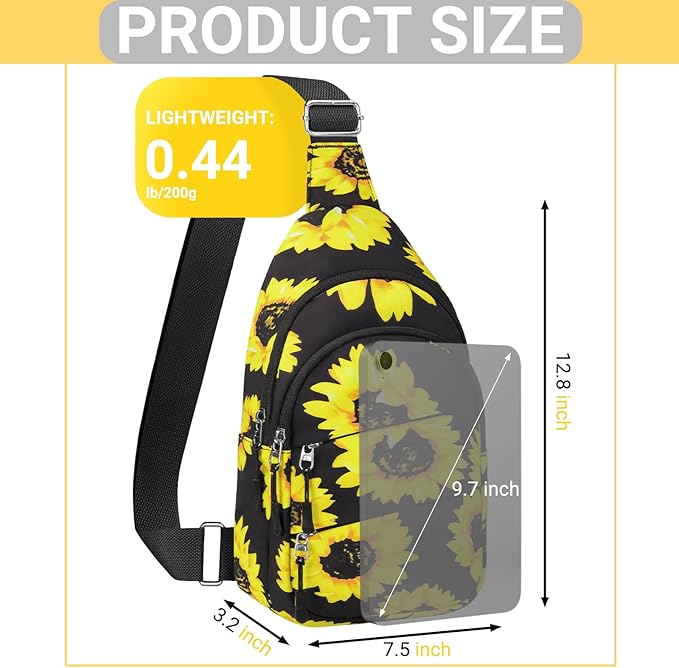 Crossbody Bags for Women, Sling Bag for Men, Small Hiking Backpack Anti Theft Lightweight for Outdoors Travel （M, Sun Flower）