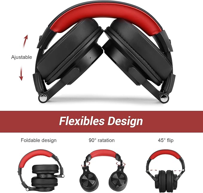 OneOdio A70 Bluetooth Over Ear Headphones, Wireless Headphones w/ 72H Playtime, Hi-Res, 3.5mm/6.35mm Wired Audio Jack for Studio Monitor & Mixing DJ Guitar AMP, Computer Laptop PC Tablet - Red