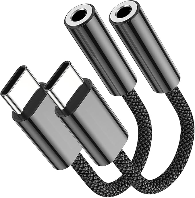 Fidioto 2 Pack Black USB Type C to 3.5mm Female Headphone Jack Adapter,USBC to Audio Jack Converter, USB C to Aux Audio Dongle Cable Cord Compatible with 16/16 Pro Max/16 Pro/16 Plus, iPad Pro,etc