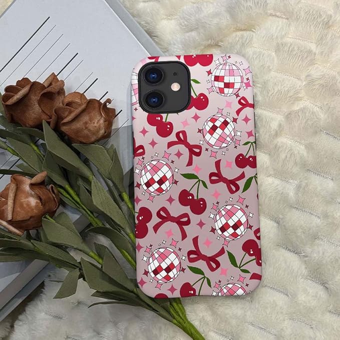 DAIZAG Case Compatible with for iPhone 11,Cute Pink Cherry Disco Ribbon Star Phone Case for iPhone 11 for Girl Women Boy Men