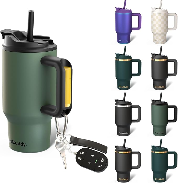 Frost Buddy Thicc Buddy - 16 oz Stainless Steel Vacuum Insulated Tumbler with Lid and Straw for Water - Travel Mug Cupholder Friendly - Gifts for Women Men Him Her (Olive)