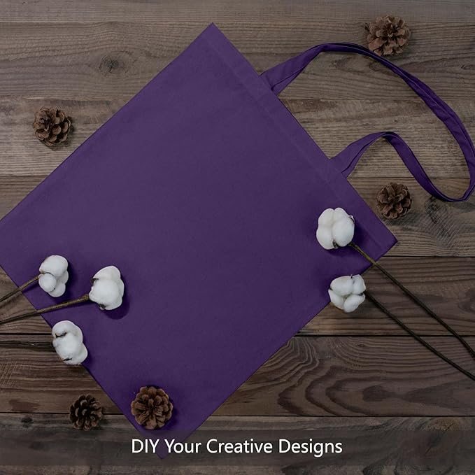 TOPDesign 24-Pack Economical 16"x15" Deep Purple Cotton Tote Bags, Lightweight Medium Reusable Grocery Shopping Cloth Bags, Suitable for DIY, Advertising, Promotion, Gift, Activity