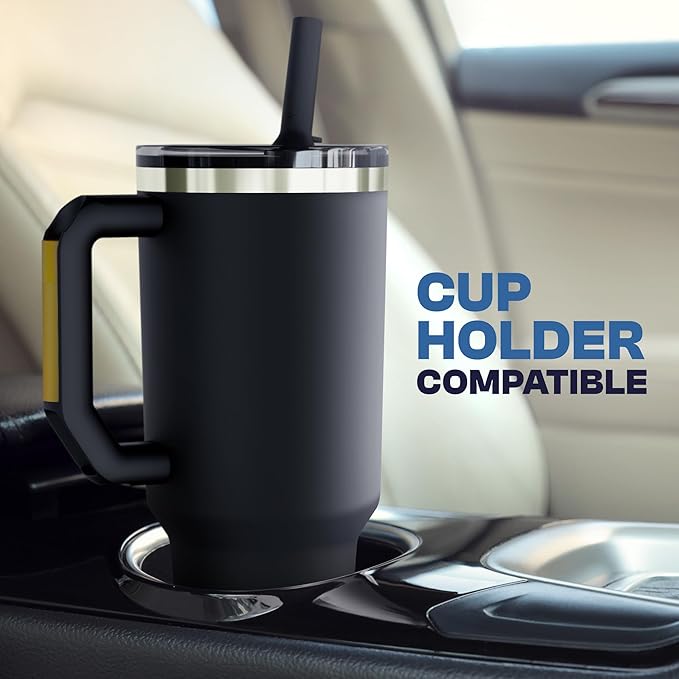 Frost Buddy Thicc Buddy - 40 oz Stainless Steel Vacuum Insulated Tumbler with Lid and Straw for Water - Travel Mug Cupholder Friendly - Gifts for Women Men Him Her (Sky Blue Glitter)