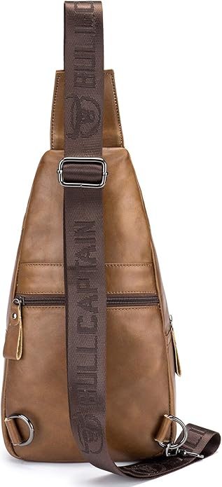 BULLCAPTAIN Leather Men Sling Bag Casual Crossbody Chest Bags Travel Daypack