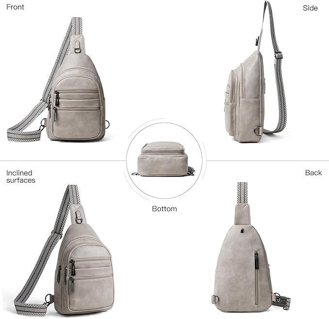 Sling Bag for Women Crossbody Bags Fanny Packs Sling Purse Backpack Shoulder Bag Vegan Leather Chic Travel Light Grey