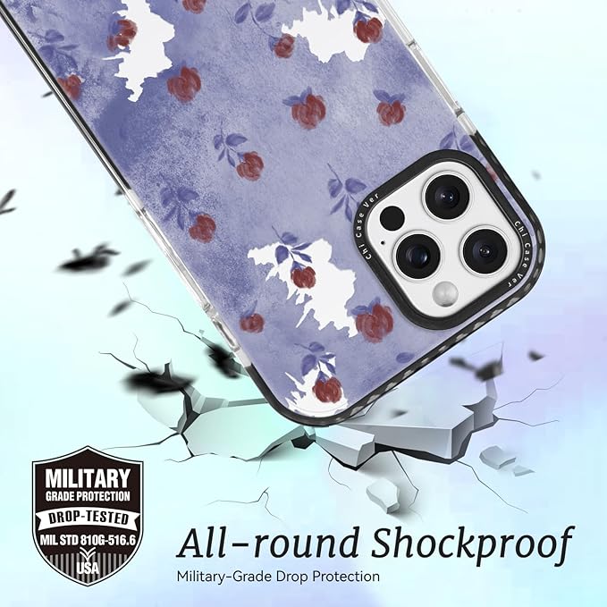 for iPhone 16 Pro Case, Vintage Watercolor Rose Pattern, Military-Grade Drop Protection, Cute Soft Slim TPU Protective Cover with Camera Lens Protection for Women & Girls