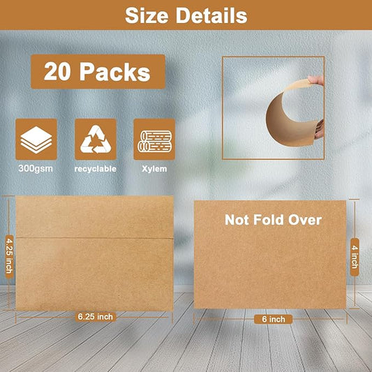 Brown Blank Note Cards and Envelopes 4 x 6 Heavyweight Single Panel Cardstock and A4 Envelopes Printable Self Seal 20 Packs for Wedding Invitations, Baby Showers, Thank You Cards