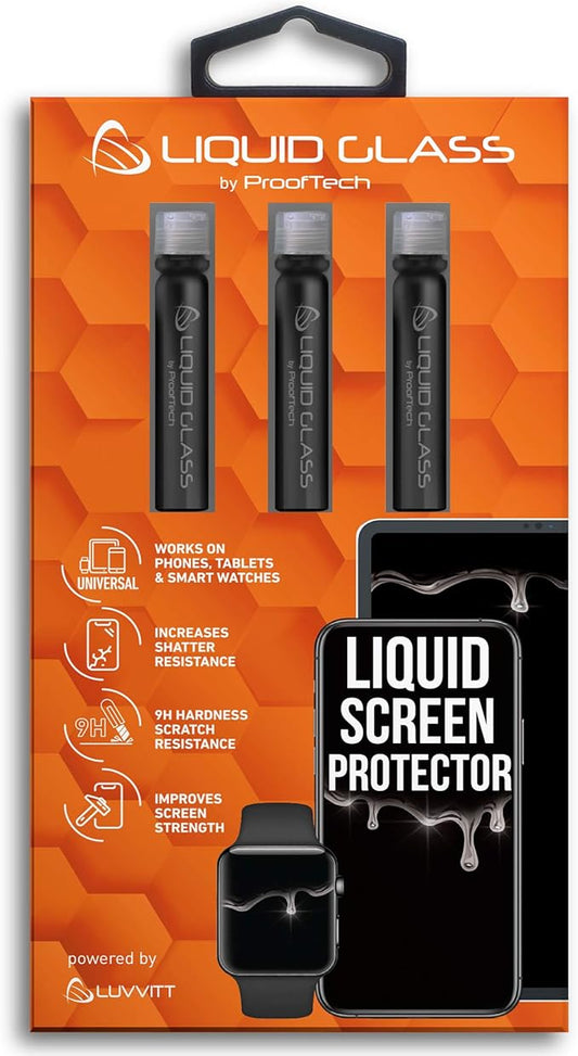 Liquid Glass Screen Protector for Up to 12 Devices Universal Fit for All Smartphones Tablets and Watches Scratch and Shatter Resistant Wipe On Nano Protection - 3 Bottles