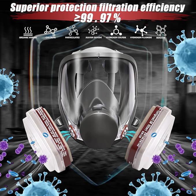 Full face Respirator Mask - Gas Masks Survival Nuclear and Chemical with Activated Carbon Filter for Chemical Dust