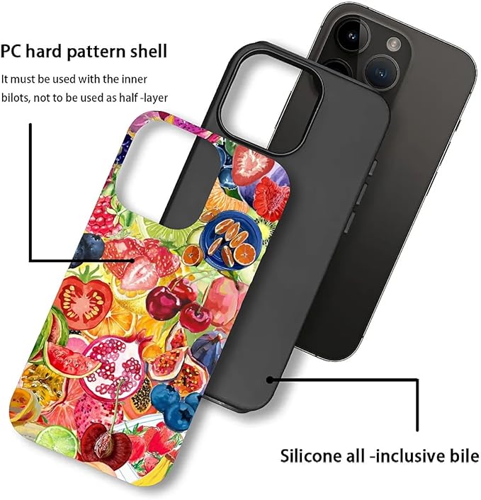 Case for iPhone 13 Pro,Summer Fruit Collage for Woman Men Full Body Protective Cover Shockproof 2 in 1 Silicone + Hard PC Case for iPhone 13 Pro